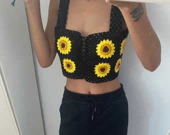 Crochet Tank Top, Crochet Bralette, Crochet Summer Top, Boho Crop Top, Sunflower Crochet Crop, Crochet Top Patterns, Cotton Bralette