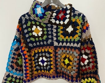 Granny Square Sweater, Knit Sweater, Patchwork Sweater, Colorful Sweater, Wide Sleeve Sweater, Crochet Sweater Women
