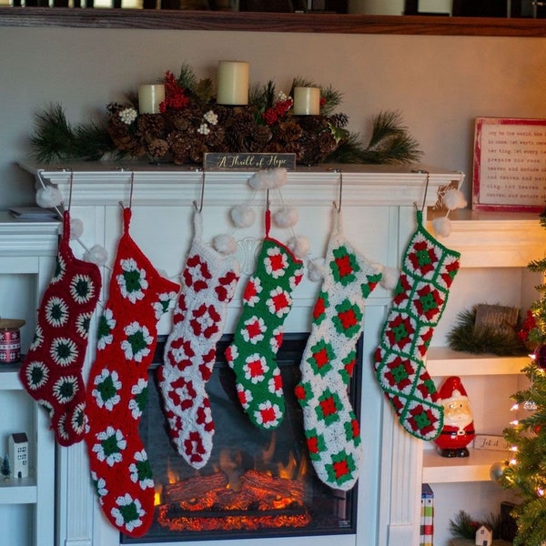 Medias navideñas de punto, medias navideñas tejidas a mano, medias navideñas únicas, regalos de Navidad, medias navideñas de punto