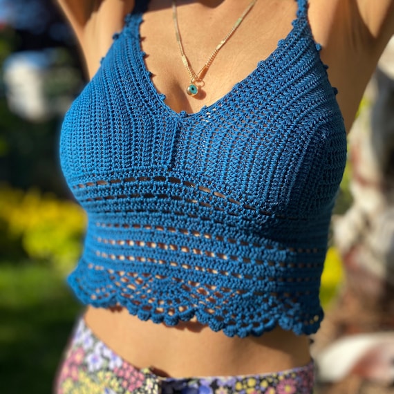 Boho Crochet Knit Stretchy Bralette Bra Crop Top High Neck Hippie Gyspy  Beach