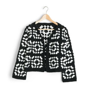 Granny Square Cardigan, Afghan Jacket, Granny Square Jacket, Knit Cardigan, Cropped Cardigan, Black and White Cardigan