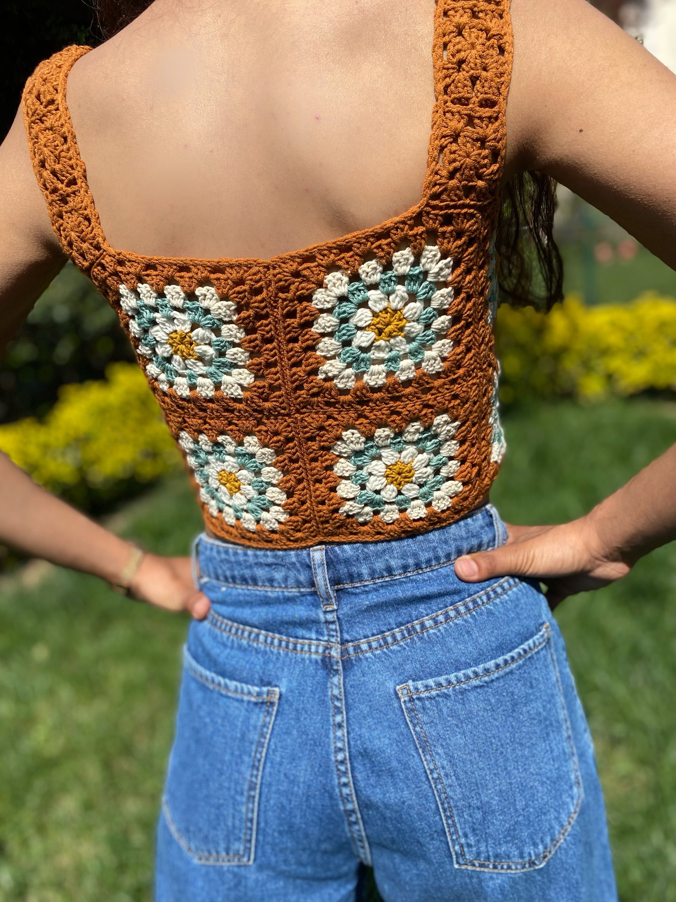 bralette finished! made from recycled jeans yarn! : r/crochet