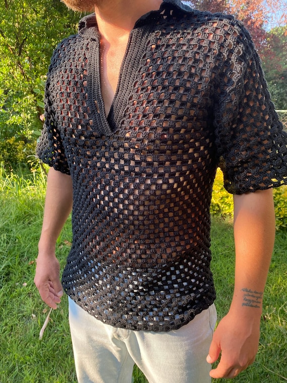 Buy Crochet for Men, Fishnet Shirt, Crochet Shirt, See Through Shirt,  Crochet Top Patterns, Tshirt Men, 21st Birthday Gift for Him Online in  India 