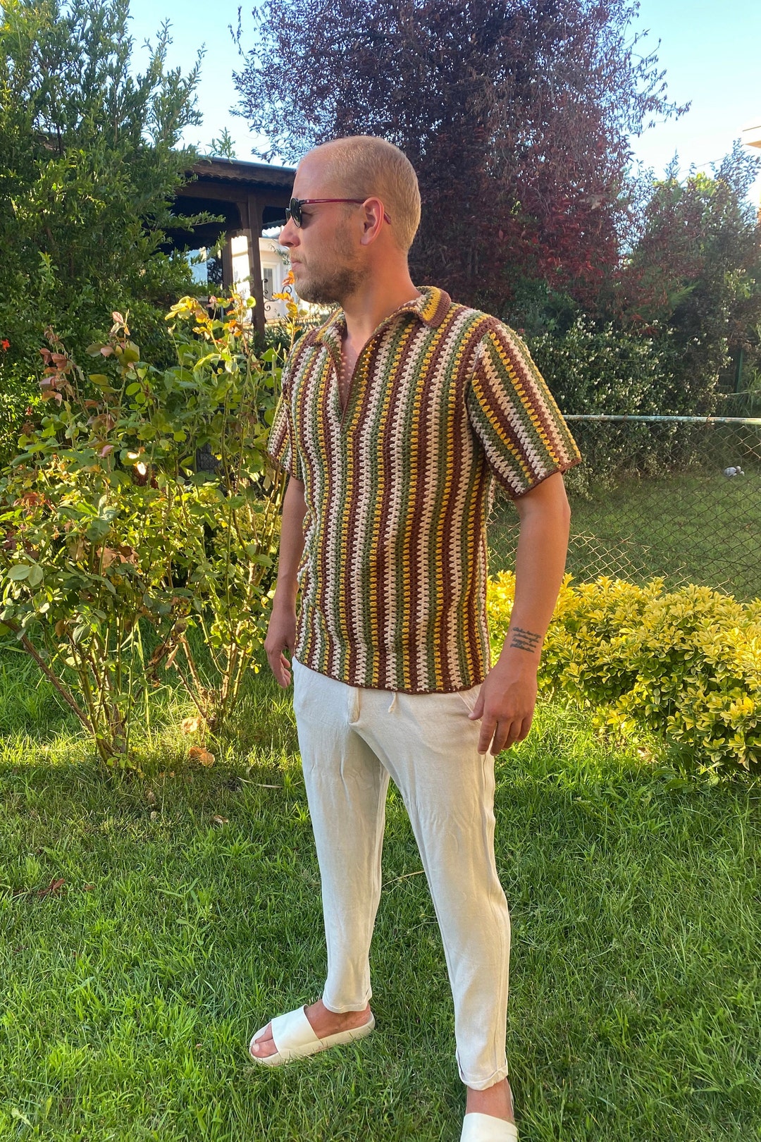 Tshirt Men, Vintage Clothes Men, Gift for Men, Mens Knit Shirt, Hand