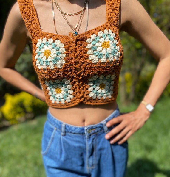 Buy Crochet Tank Top, Crochet Bralette, Crochet Summer Top, Boho Crop Top,  Sunflower Crochet Crop, Crochet Top Patterns, Cotton Bralette Online in  India 