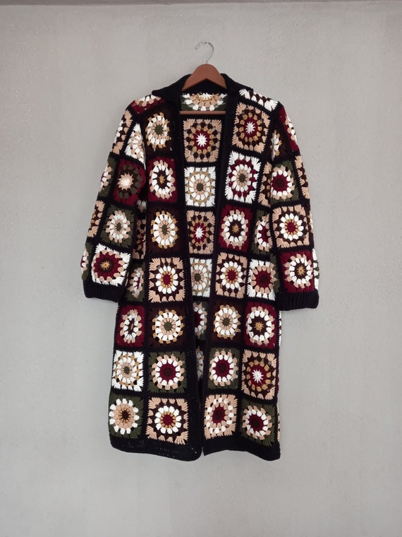Gigi Hadid Coat Granny Square Cardigan Knit Dress Jacket Granny