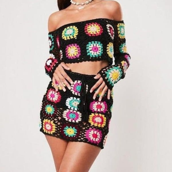 BiBi Granny Square Front Long Sleeve Top