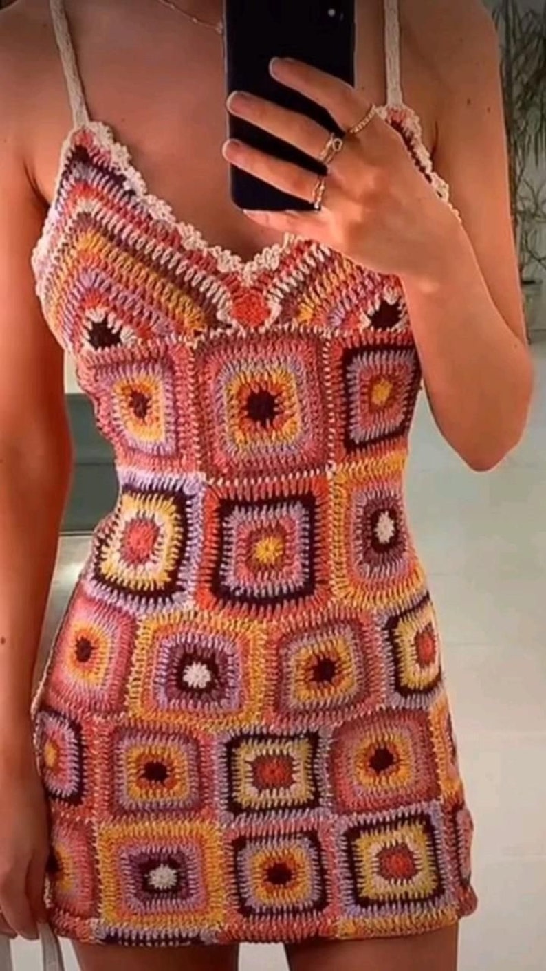 Crochet Dress Granny Square Dress Hand Knit Dress Crochet - Etsy