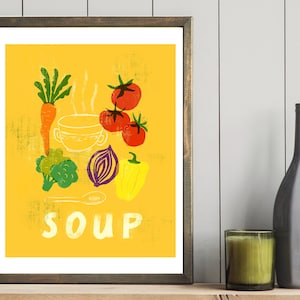 Happy Soup Art Print / 8 x 10 / 11 x 14 /  16 x 20 / kitchen décor / food art / kitchen Fine Art / food illustration / food print / Yellow