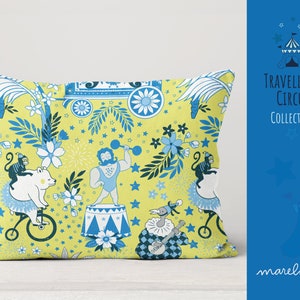 Kid&#39;s Cotton Sateen Bed Pillow Sham, Circus pattern Pillow Sham, Pillow cover, Cotton Pillow Covers, Custom Pillow Shams, Pillows, Yellow