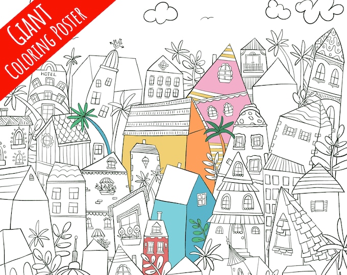 Giant Coloring Poster / Houses Coloring / Creative Coloring Page ...
