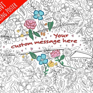 Poster à colorier personnalisé / Fleurs à colorier / Message personnalisé / Cadeau pour la fête des Mères / Carte géante / Poster imprimable 36 x 48 po.