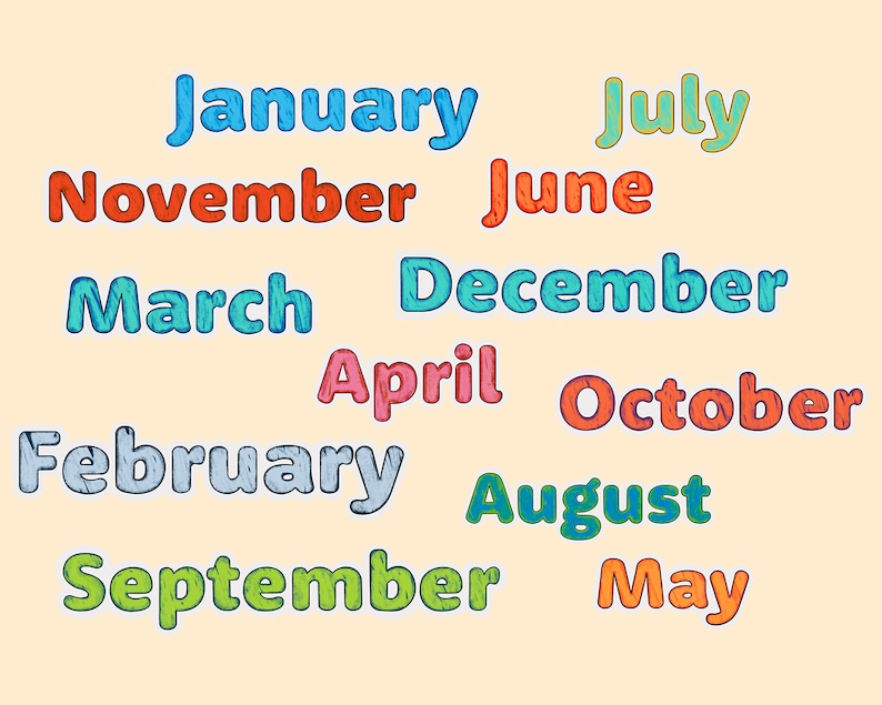 Month Clipart Set / Graphics Bundle / PNG Files / Stickers for Kid