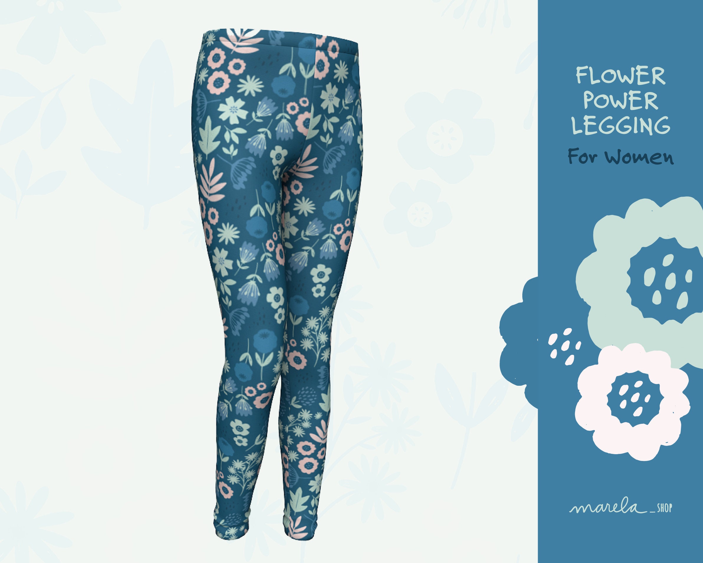 Cute Floral Leggings, Cool Flower Legging, Trendy Rose Yoga, Boho