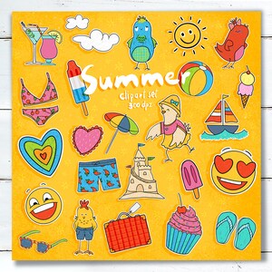 Summer Clipart Set / graphics bundle / PNG files / Stickers for kid / digital clipart, crayons clipart / summer birthday set / School supply