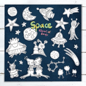 Space Clipart Set / graphics bundle / PNG files / Stickers for kid / digital clipart, crayons clipart / space birthday set / School supply