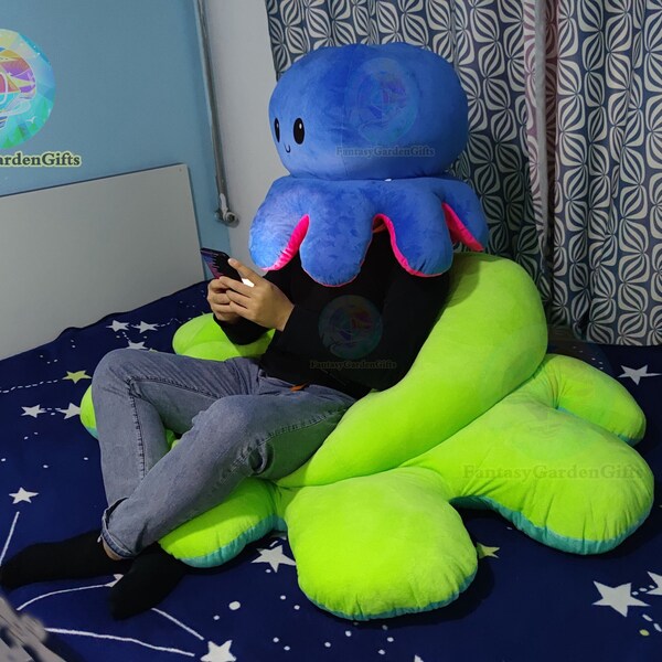 Pulpo de humor personalizado Pulpo grande Pulpo gigante Peluche kawaii almohada peluche animal de doble cara Gran pulpo reversible Felpa