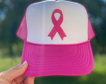 Breast Cancer Awareness | Pink | Embroidered Patch | Iron On | Trucker Hat | Cap | OSFM