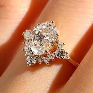 Oval Moissanite Engagement Ring Half Halo Bridal Ring Solid Gold Wedding Ring perfect Promise Ring Oval Solitaire Ring Anniversary Gifts