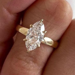 2CT Marquise Cut Moissanite Engagement Ring 14K Solid Gold Wedding Ring Marquise Cut Solitaire Engagement Ring Gift For Wife Promise Ring