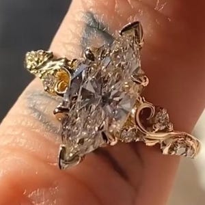 Vintage Marquise Moissanite Fairy Engagement Ring Natural Inspired Moissanite Flower Wedding Ring Handmade Jewelry Promise Rings For Women