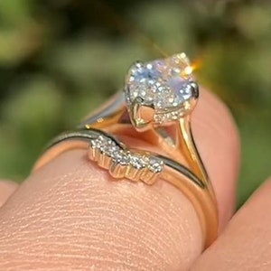 1.5CT Marquise Cut Moissanite Engagement Ring Set Bridal Ring Set 14K Gold Wedding Ring Set Marquise Ring Set Anniversary Ring Set For Her