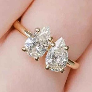 2.20TCW Double Pear Cut Moissanite Ring Two Stone Ring Toi Et Moi Ring Gold Ring Wedding Ring Anniversary Gift Promise Ring Anniversary Gift