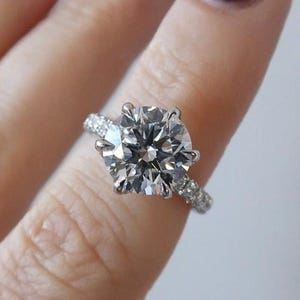 Round Cut Moissanite Diamond Engagement Ring Brilliant Cut Diamond Ring Solitaire Ring Pave Set Eternity Ring Anniversary Gift For Her