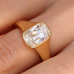 3 CT Cushion Cut Moissanite Engagement Ring Cushion Cut Bezel Set Ring 14K Solid Gold Elongated Cushion Cut Ring Solitaire Anniversary Rings