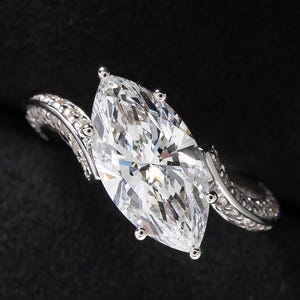 3CT Magnificent Marquise Cut Moissanite Engagement Ring Solid Gold Marquise Wedding Ring Unique Bridal Ring Gift Her Cross Bypass Ring Gift