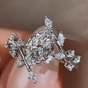 Floral Marquise Cut Moissanite Engagement Ring Bypass Setting Ring Nature-Inspired Solid Gold Wedding Ring Anniversary Ring For Women