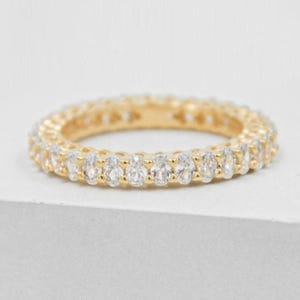 14K Solid Yellow Gold Eternity Wedding Band Oval Moissanite Wedding Band Vintage Eternity Stacking Ring Matching Promise Anniversary Band