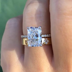 3.5 CT Radiant Cut Moissanite Engagement Ring Set Radiant Cut Bridal Ring Set 14K Gold Wedding Ring Set Anniversary Gifts For Women