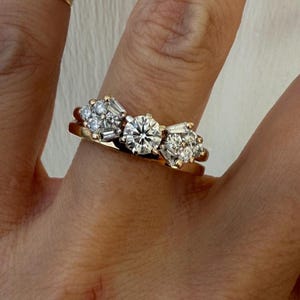 Vintage Round Cut Moissanite Engagement Ring Diamond Wedding Ring Tapered Baguette Cut Ring 14K Solid Gold Propose Ring Anniversary Gift