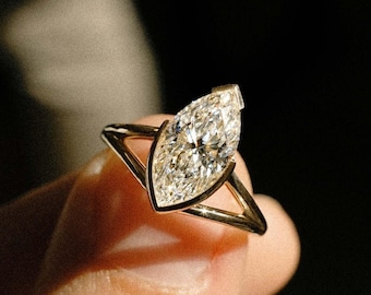 3CT Marquise Cut Moissanite Engagement Ring Marquise Cut Half Bezel Split Shank Ring 14K Gold Wedding Ring Anniversary Ring Promise Gifts
