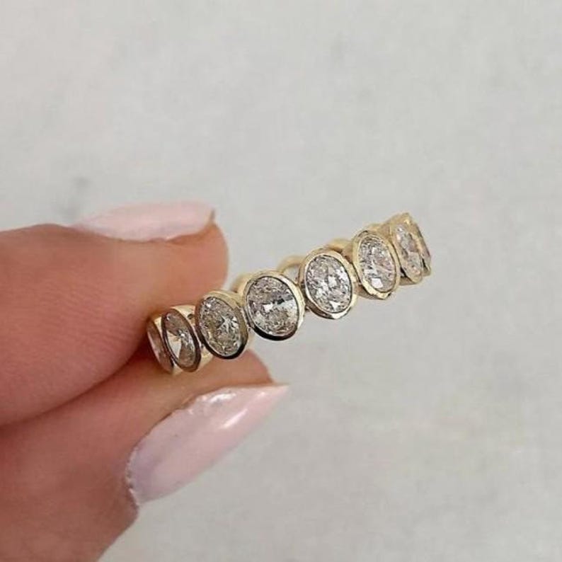 Bezel Set Oval Cut Moissanite Wedding Band Full Eternity Stacking Band ...
