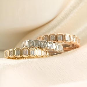 Bezel Set Emerald Cut Moissanite Half Eternity Band Emerald Diamond Anniversary Band Promise Band 14K Gold Stackable Bridesmaid Gift Band