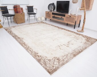 7x10 Rug,Turkish Oversize Rug,Faded Rug,7x10 Vintage Rug,Muted Oushak Rug,Turkish Rug 7x10,Handmade Wool,Large Oushak Rug,Neutral Vintage,26