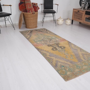 3x7 Rug, Turkish Rug Runner, Faded Rug,3x7 Vintage Rug,Muted Oushak Rug,Runner Rug,Handmade Wool Rug,Oushak Runner,Neutral Vintage Rug,1376