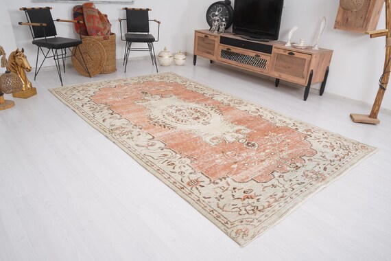 6x9 Rug, Handmade Turkish Rug, Vintage Rug 6x9, Muted Oushak Rug