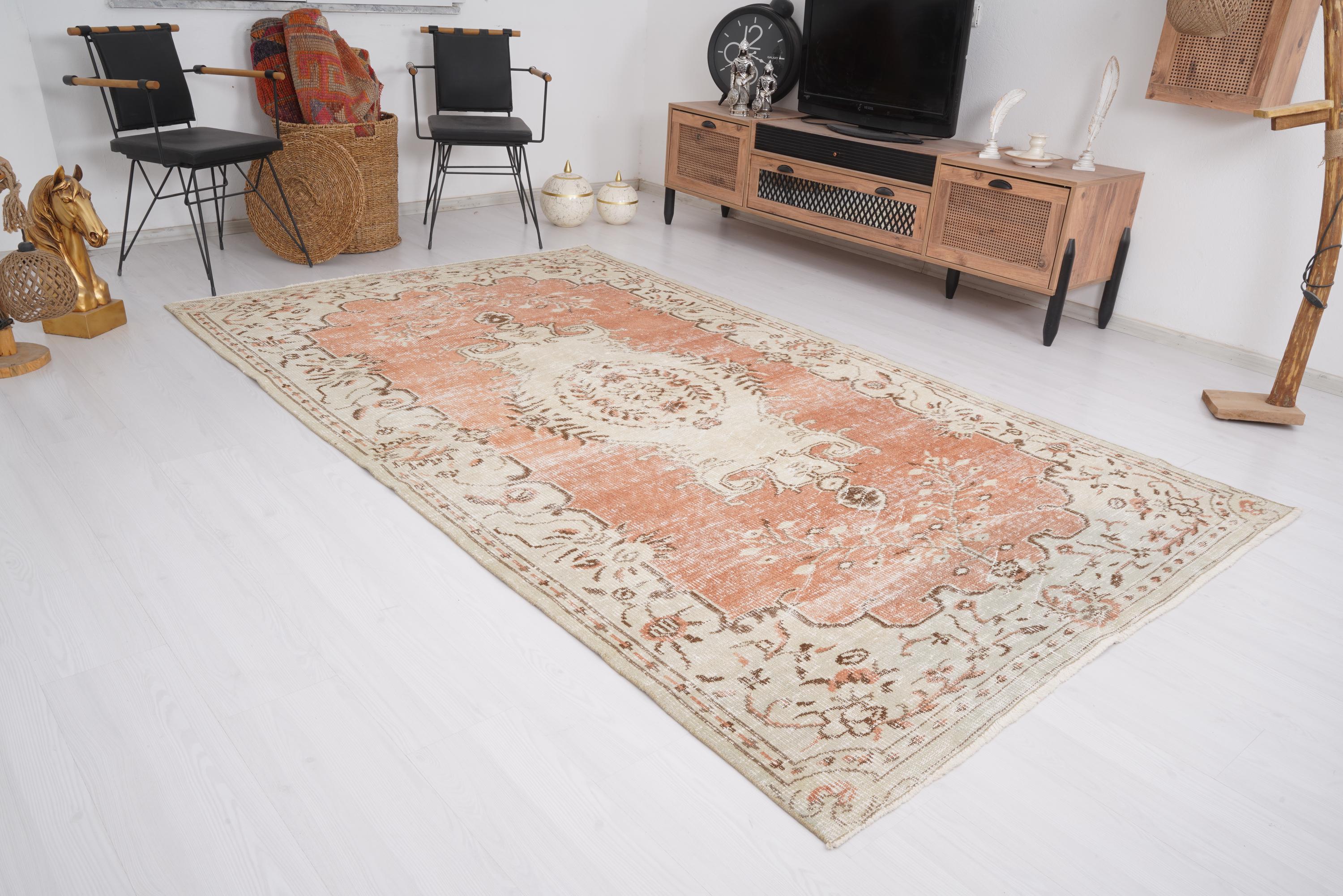 6x9 Rug, Handmade Turkish Rug, Vintage Rug 6x9, Muted Oushak Rug