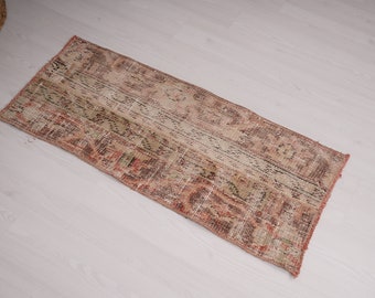 1x3 Rug, Small Oushak Rug, Vintage Small Rug, Small Turkish Rug, Small Rug, Door Mat Rug, Anatolian Rug, Soft Mini Rug, Muted Rug 1x3, 474