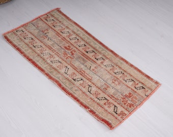 1x3 Rug, Small Turkish Rug, Small Oushak Rug, Vintage Small Rug, Handmade Rug, Soft Mini Rug, Small Rug, Door Mat Rug, Muted Rug 1x3, 296