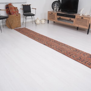 2x11 Rug, Turkish Runner Rug, Vintage Runner 2x11, Oushak Runner Rug, Handmade Rug Runner,Muted Runner,Faded Rug,Antique Rug,2x11 Runner,129