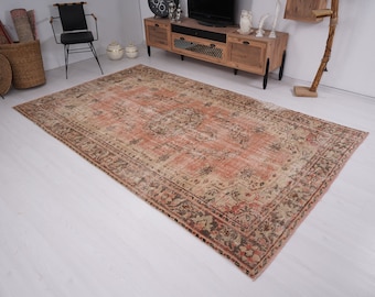 6x10 Rug, Turkish Rug, Vintage Rug, Oushak Rug, Large Turkish Rug, Antique Rug, Wool Rug, Vintage Area Rug, Natural Rug, Muted Rug 6x10, 63