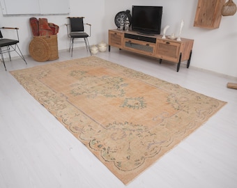 6x10 Rug, Handmade Turkish Rug, Vintage Rug 6x10, Oversize Oushak Rug, Turkish Large Rug, Muted Area Rug, Faded Rug,Antique Rug 6x10,347