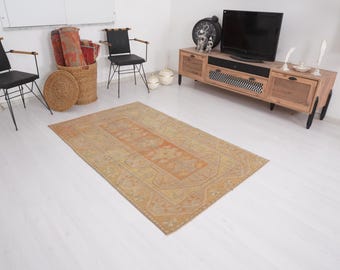 4x6 Rug, Turkish Rug, Faded Rug,4x6 Vintage Rug,Muted Oushak Rug,Turkish Area Rug,Handmade Wool Rug,Oushak Area Rug,Neutral Vintage Rug,1113