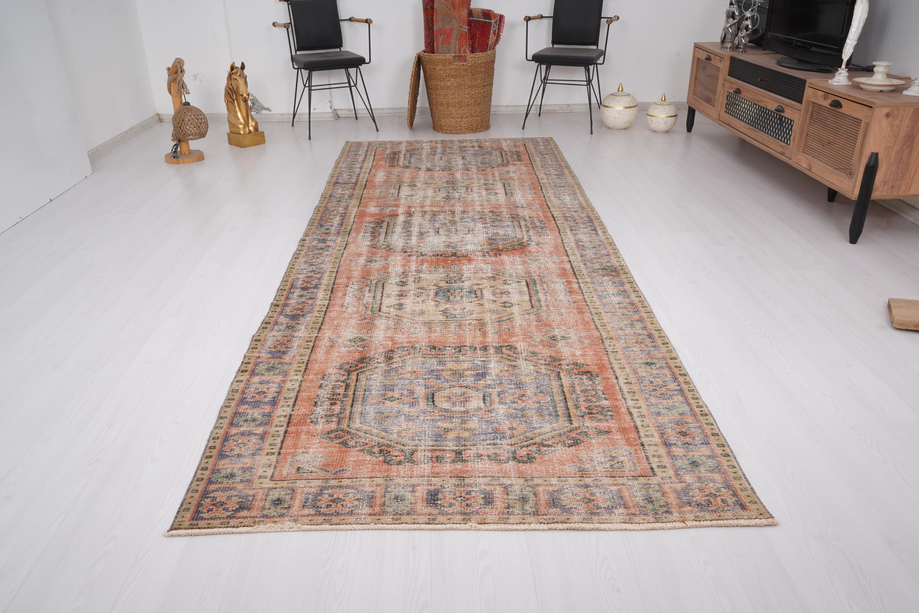 4x11 Runner, Oushak Runner, Faded Runner, Neutral Runner Rug, Vintage Runner Rug, Turkish Runner 4x11,Hallway Runner,Kitchen Runner Rug,366