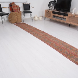 2x11 Rug, Turkish Runner Rug, Vintage Runner 2x11, Oushak Runner Rug, Handmade Rug Runner,Muted Runner,Faded Rug,Antique Rug,2x11 Runner,196