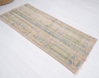 1x3 Rug, Oushak Rug, Small Turkish Rug, Vintage Rug, Handmade Rug, Mini Rug, Small Rug, Door Mat Rug 1x3, Soft Mini Rug, Bath Rug 1x3, 173